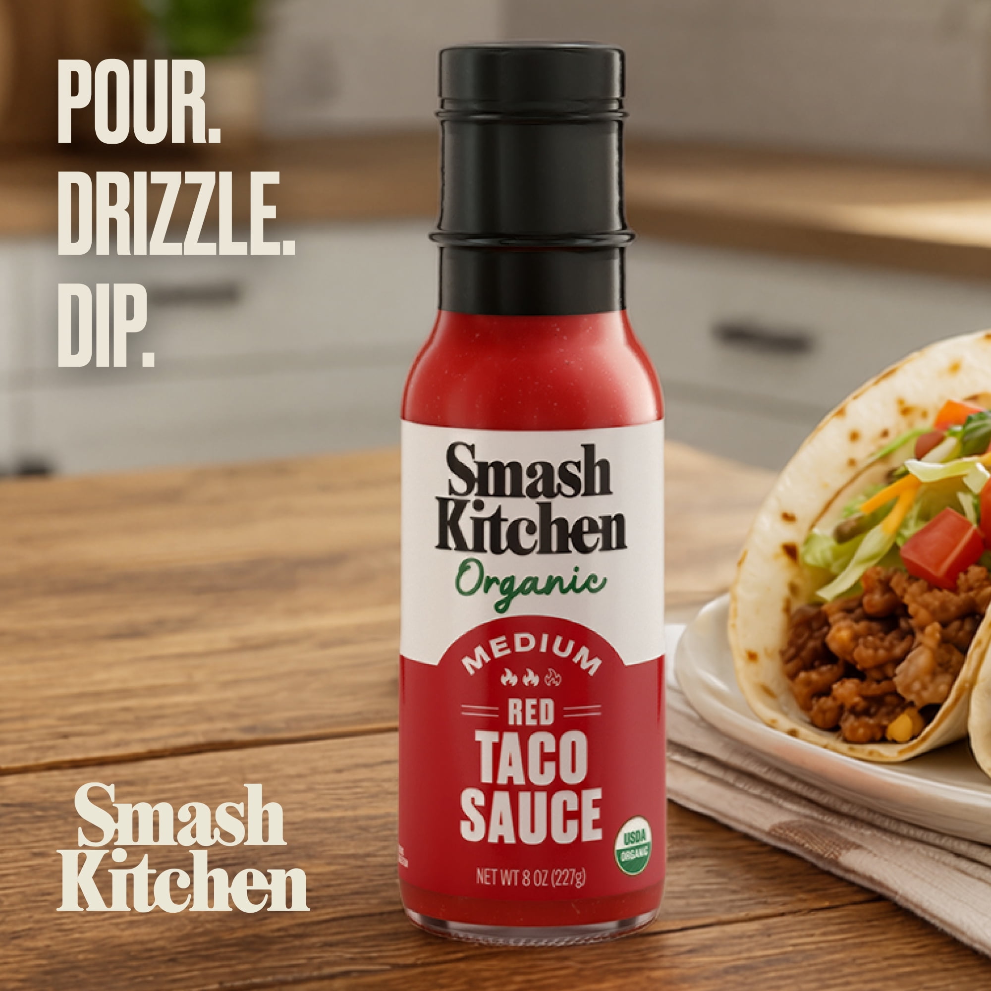(2 pack) Smash Kitchen Organic Medium Red Taco Sauce, 8 oz
