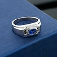 thumbnail image 3 of Gem Stone King Men's 925 Sterling Silver Blue Created Sapphire and Black Diamond Ring (1.77 Cttw, Gemstone September Birthstone, Oval 8X6MM,, Size 10), 3 of 3
