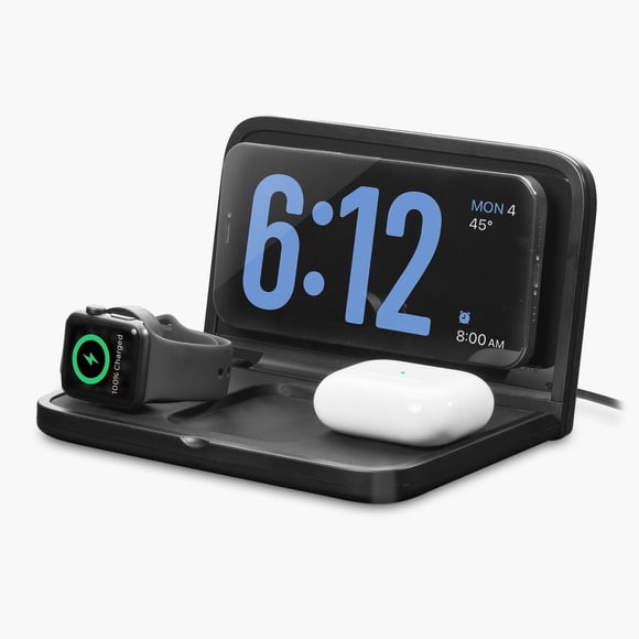 iHome Horloge de Voyage avec Chargeurs Sans Fil pour iPhone, AirPods et Apple Watch (iWW7)