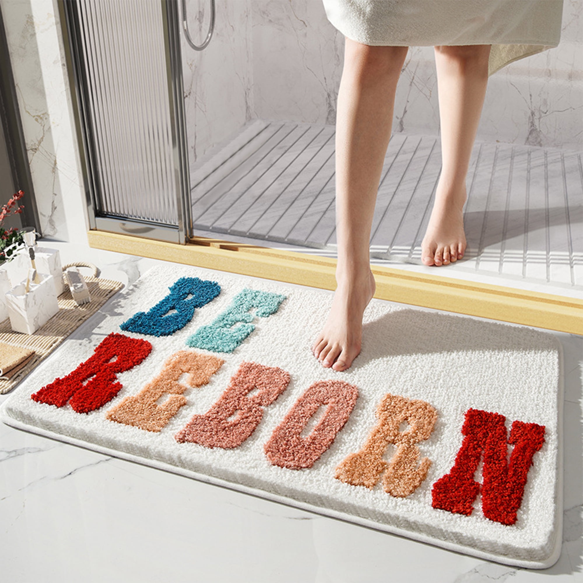 Unique Bargains Cute Letter Pattern Non-Slip Bath Rugs Soft Bath Floor Rug Beige 16" x 24"