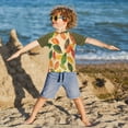 thumbnail image 3 of FORMRS Boys Rash Guard with Short Sleeves UPF 50+ Swim Shirts Sizes 3-12T, Green Retro Autumn Leaves, 3 of 6