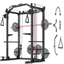 GARVEE Power Cage Home Gym,2000lbs Multi-Function Squat Rack with Cable Crossover,Pull-Up & Dip Station,LAT-Pull Down System,Workout Cage with More Attachments,Black