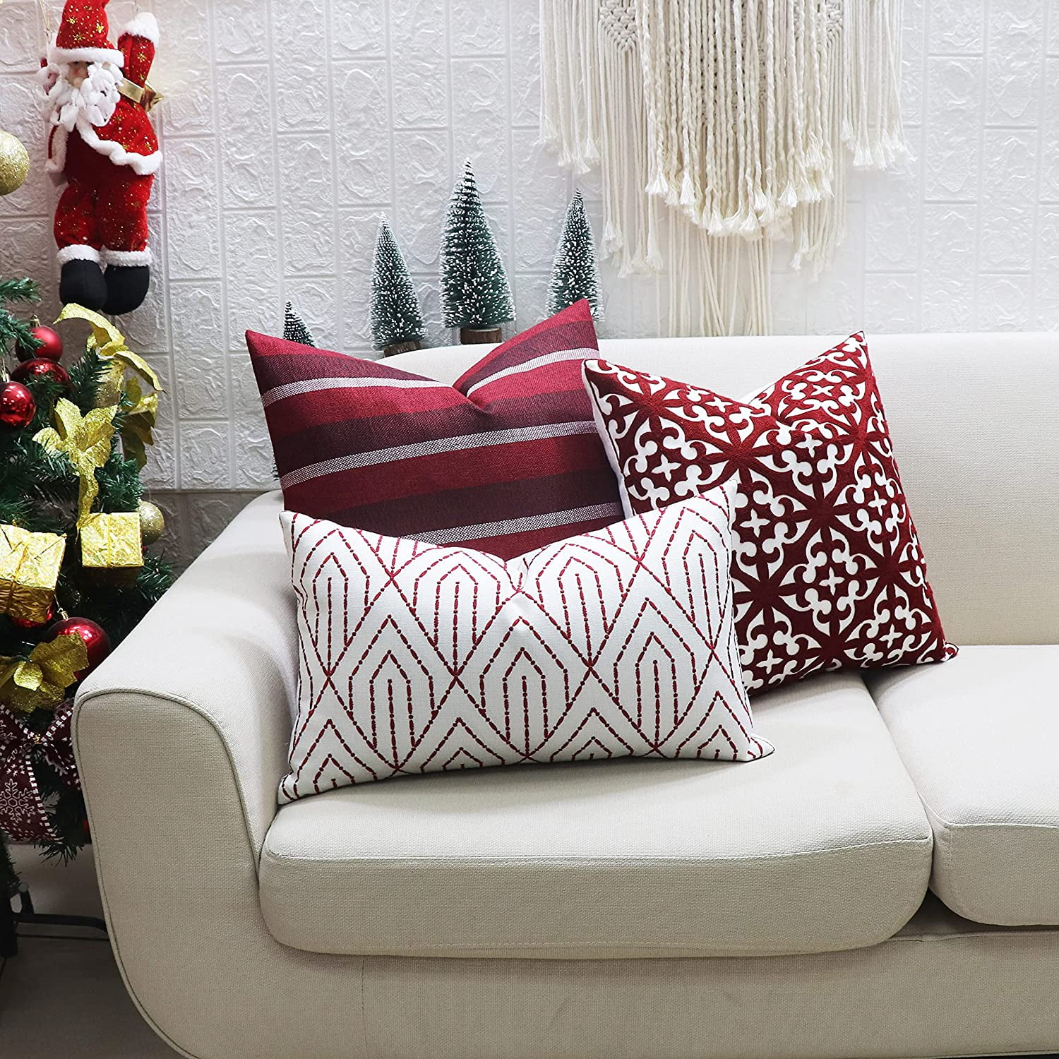 SLOW COW Decorative Stripe Throw Pillow Cover Modern Country Design Cushion Cover Pillow Cover 20x20 Inches Dark Red Walmart