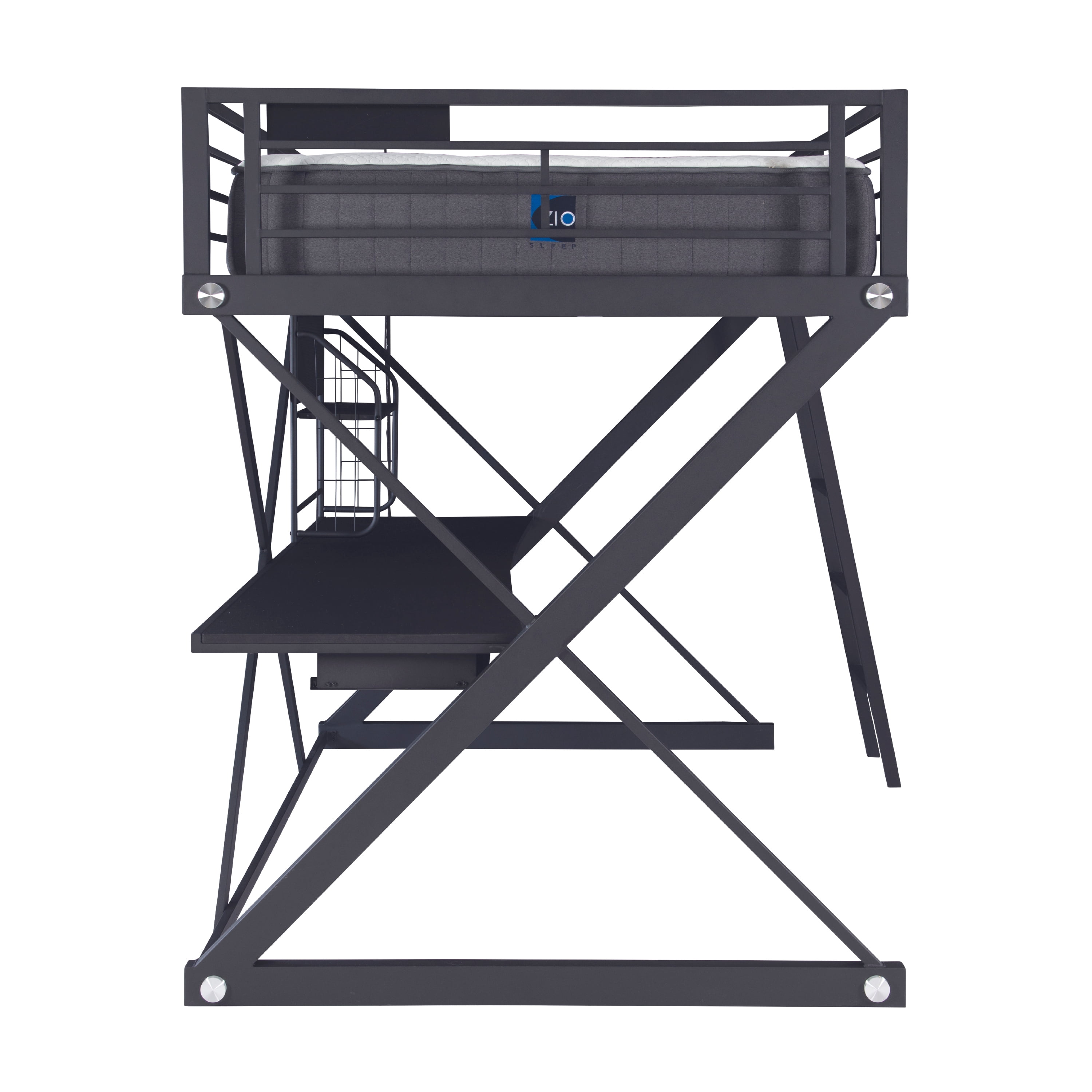 Powell Pierce Sleep, Study, and Store Full Loft Bed with Built-In Ladder, Textured Black