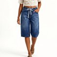 thumbnail image 5 of Uaswgudfs Women's High Waist Denim Shorts Drawstring Wide Leg Knee-Length Casual Summer Jeans, 5 of 6