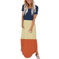 thumbnail image 1 of Ventes de Liquidation Aujourd'hui Offres Iumwxz Robe à Manches Courtes Col Rond pour Femme Tunique Décontractée Robe Maxi Ample Robe Graphique à Blocs de Couleur Robe Formelle pour Femmes Robe Douce et Confortable pour Cadeaux de Vacances, 1 of 6