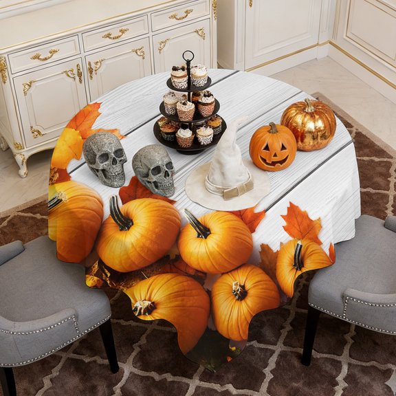 Square Tablecloth,Fall Thanksgiving Pumpkin Orange Maple Leaf Waterproof Oil-Proof Table Cloth Kitchen Dining Tables Cover for Indoor Outdoor Wedding Holiday Party Decor,Farm Retro Wood Board