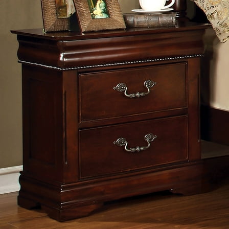 Newboti Furniture Traditional Style Cherry 1pc Nightstand Only Solid wood 2-Drawers Hidden Top Drawer Intricate Accents Bedside Table Bedroom 09676