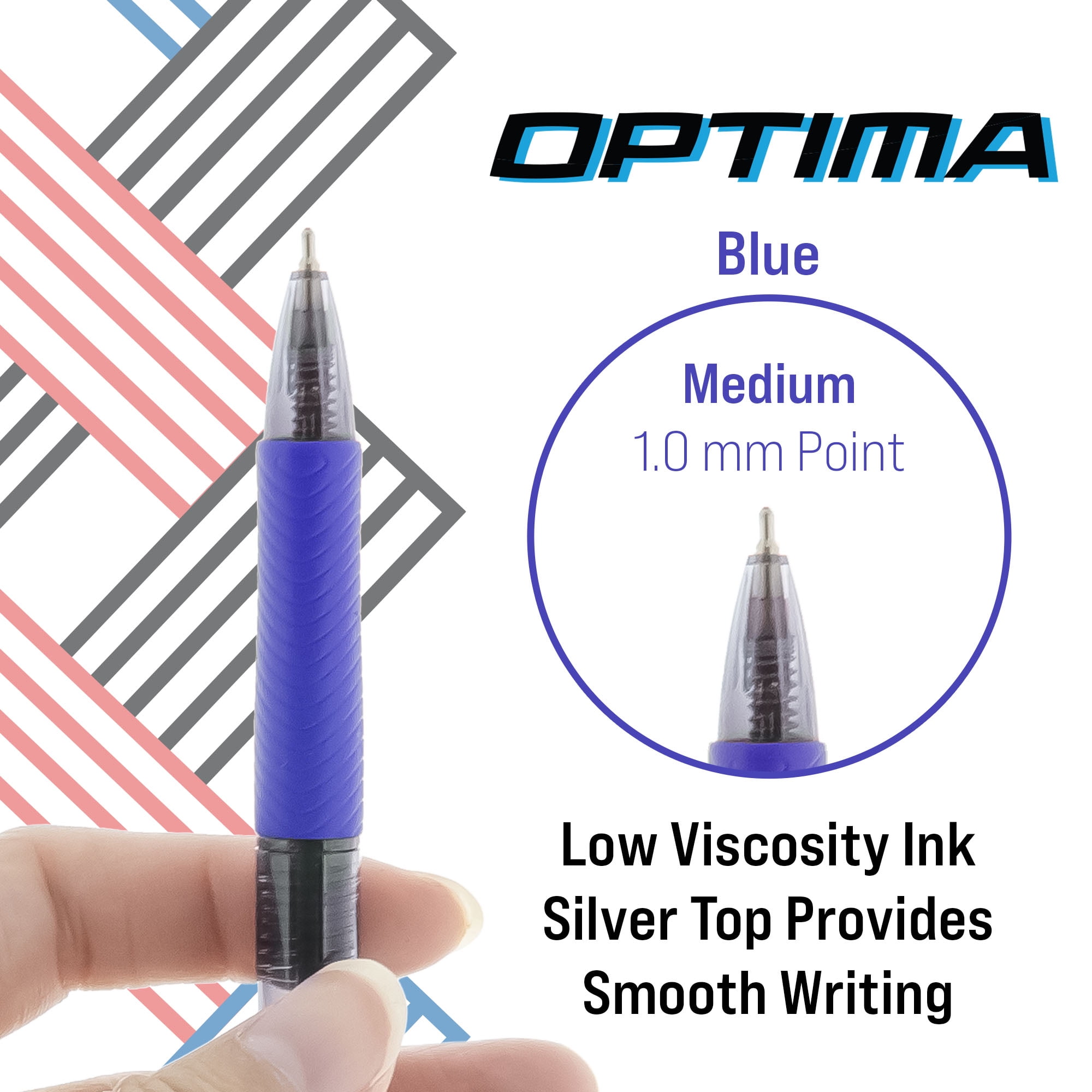 BAZIC Optima Blue Fuse Tech Ink Retractable Pen, 0.7 mm, (3/Pack), 24-Pack