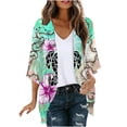 thumbnail image 4 of Nrmvnmi Women Open Front Lightweight Cardigan Summer Puff Sleeve Cardigans Fashion Floral Printed Kimono Cardigan Casual Loose Fit Cover Up Blouse Tops, 4 of 6