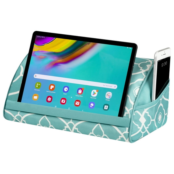 LapGear® Microbead Tablet Pillow Stand with Phone Pocket Aqua Trellis