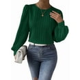 thumbnail image 2 of Women'S Long Sleeve Scoop Neck Pleated Front Fitted Blouse Tops Dark Green S, 2 of 9