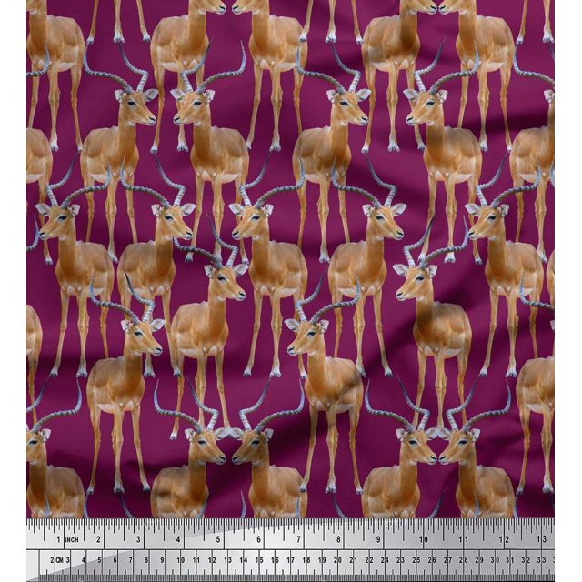 Soimoi Tissu Popeline de Coton Imprimé Animal Renne 1 Yard 56 Pouces de Large