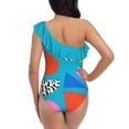 thumbnail image 3 of Airhead-Memphis Retro Throwback Minimal Geometric Colorful One Shoulder Ruffle Swimsuits One Piece Swimsuit Women Swimwear, 3 of 5