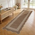 thumbnail image 2 of HIWEAVER Brown 2' x 6' Easy Jute Runner for Kitchen Non Slip Stain Resistant Scalloped Indoor Outdoor Throw Carpet Non Shedding Modern Geometric Mat for Hallway Outdoor Patio Rug, 2 of 6