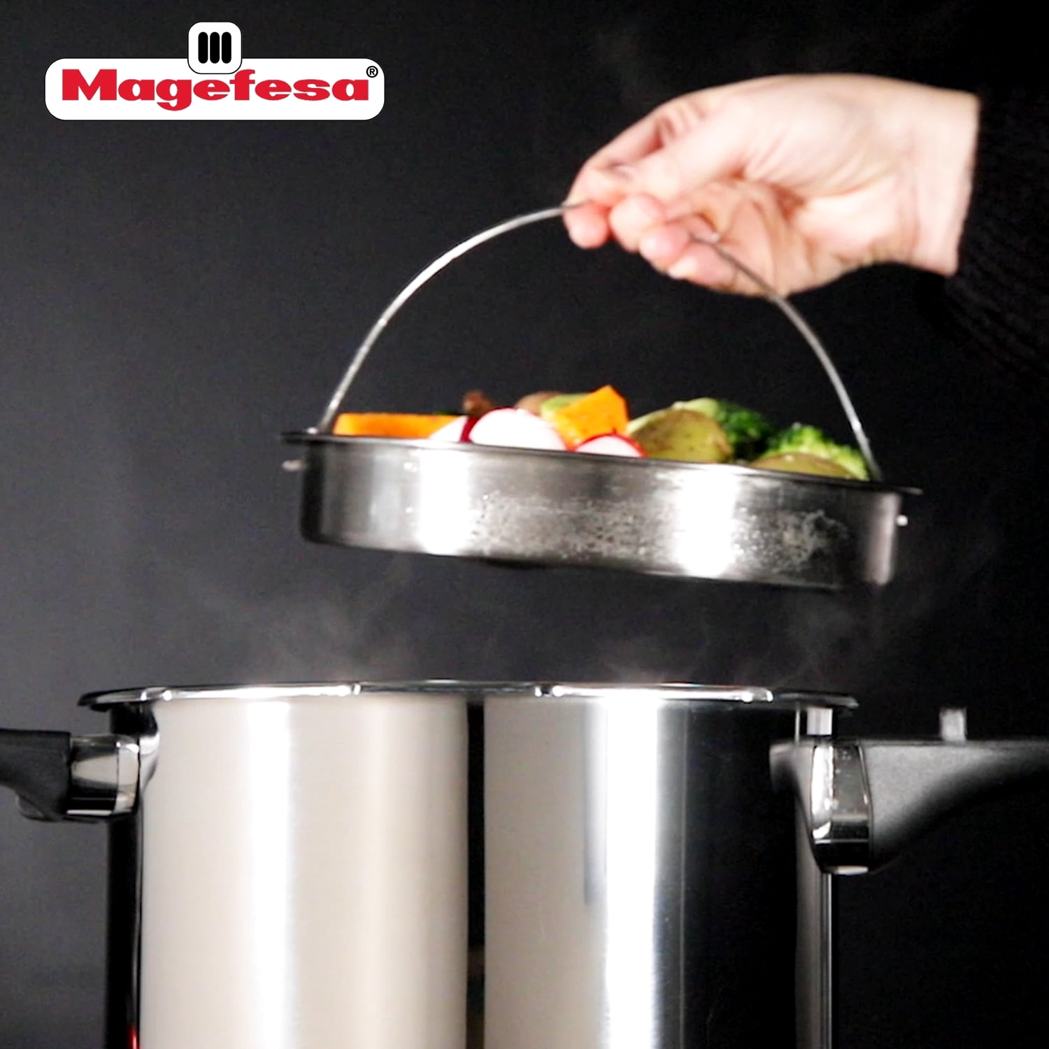 MAGEFESA Basic Stainless Steel Steamer Basket with Tripod, Universal 7.9-Inch Size for Pressure Cookers and 8.7-Inch Cookware