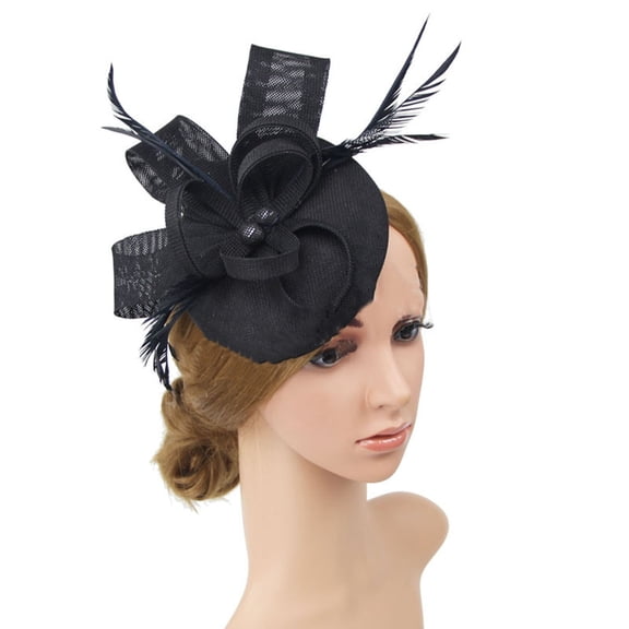 Washranp Faux Feather Fascinator Hat Net Yarn Hat Shape Bow Mesh Mini Beret Hat Headdress