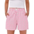 thumbnail image 3 of Fantaslook Plaid Shorts for Women Button Gingham Cotton Shorts Summer Lounge Boxers Beach Shorts with Pocket, 3 of 10
