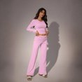 thumbnail image 5 of Stichou Women's 2026 Long Sleeve Tracksuits Two Piece High Waist Bell Buttom Loungewear Pants Sets Casual Outfits Streetwear Pink L, 5 of 9
