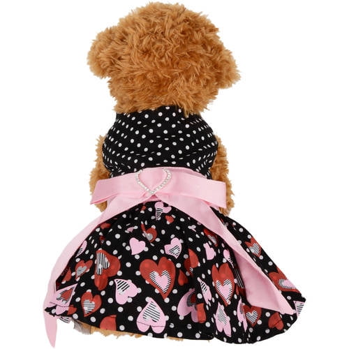 CUECUEPET Casual Indoor / Outdoor Button Up Dress for Female / Girl Dogs (Black with PolkaDot Hearts) [Multiple Sizes Available]