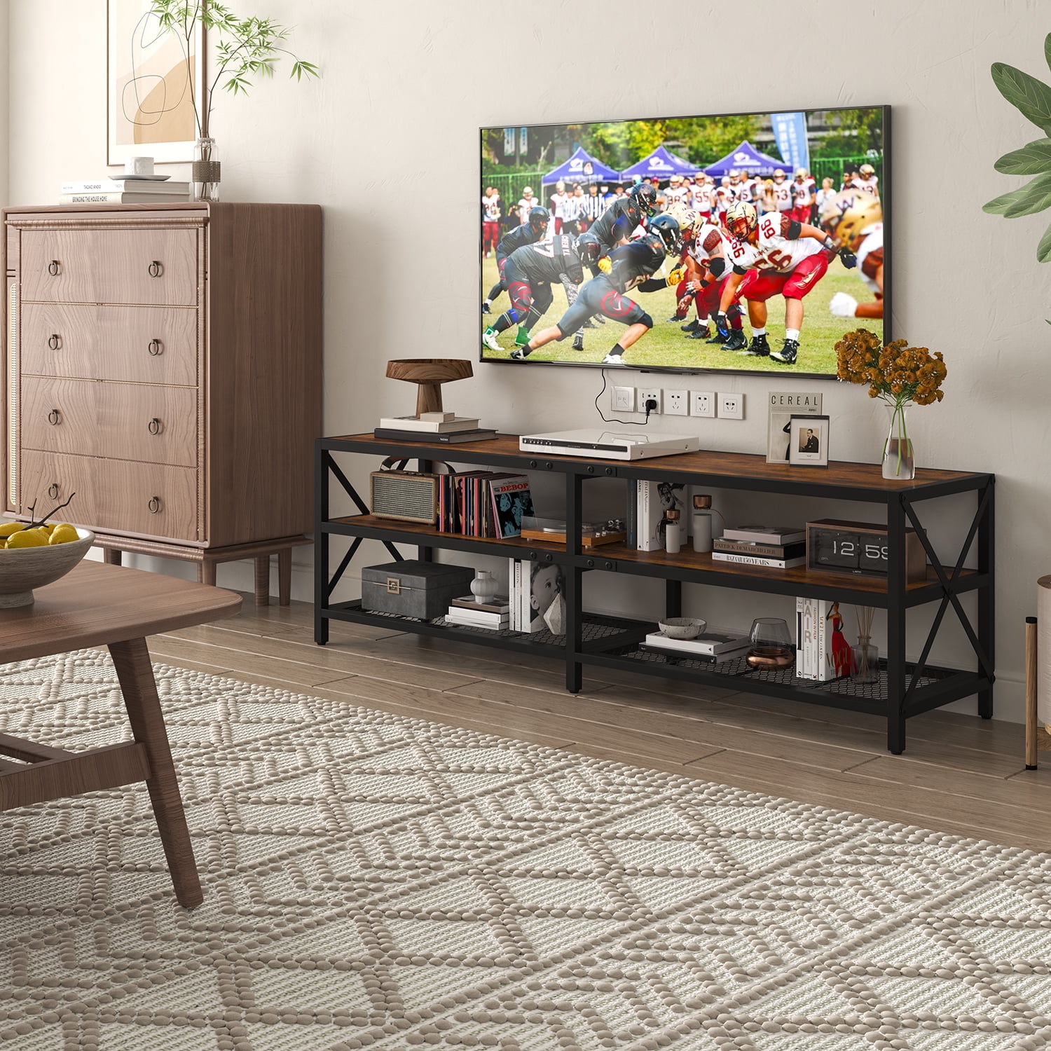 Winkalon TV Stand for TV up to 75 Inch,Wood TV Console Entertainment Center for Living Room,Bedroom,Rustic Brown