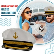 FANCY Sailor Hat White Embroidery Captain Caps Fashion Simple Style Polyester Dress Up Specialty Supplies Adults Uniform Accessories