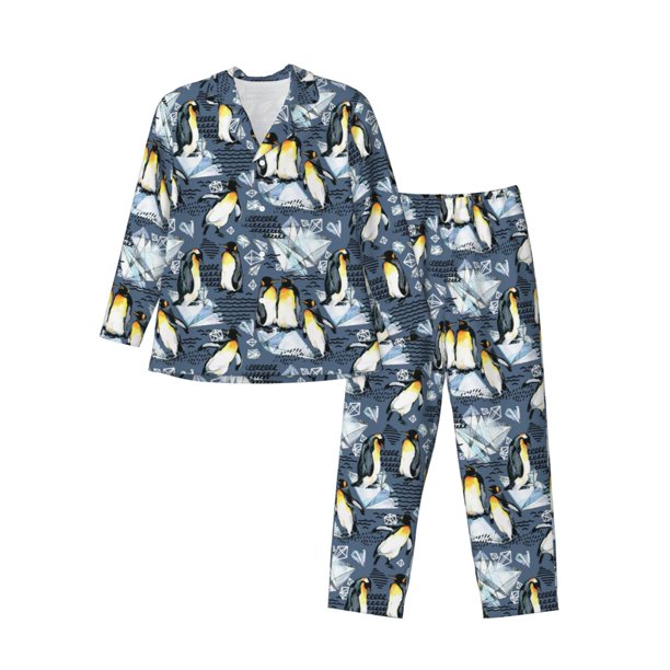 Balery Penguin Arctic Adventure Pijama para Hombre de Dos Piezas con Manga Larga, Conjunto de Dormir y Descanso Suave con Bolsillos-Medium
