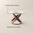 thumbnail image 6 of POVISON-51"Modern Round Glass Dining Table for 4, Tempered Glass Circle Dining Room Table for Kitchen, Transparent Glass Kitchen Table, Bronze X Carbon Steel Base, 6 of 8