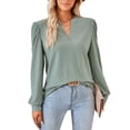 thumbnail image 4 of MOMOFEEL Long Sleeve Shirt For Woman Tunic Tops Casual Loose Blouse For Spring or Summer (M9010 Dark Green S), 4 of 5