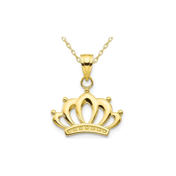 Gem & Harmony 10K Yellow Gold Crown Charm Pendant Necklace with Chain for Women
