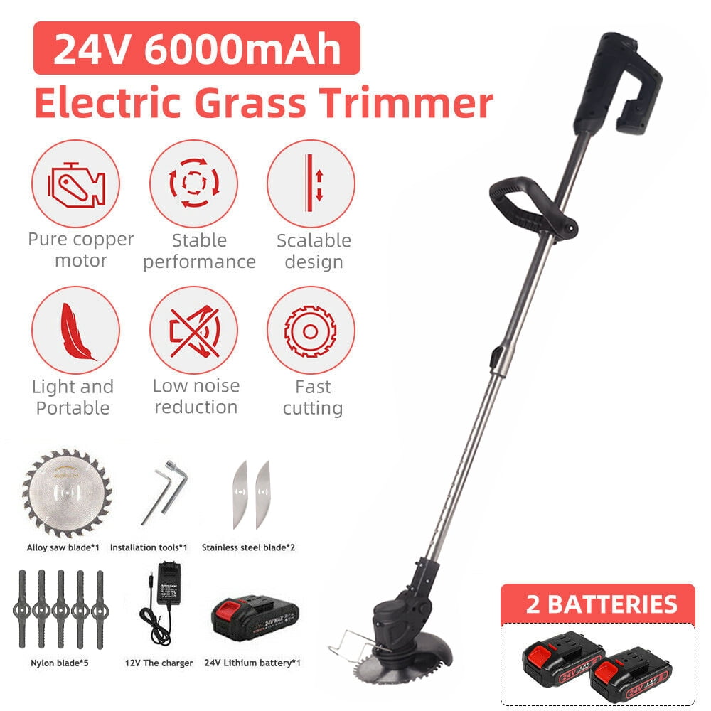 KingFurt Portable Electric Grass Trimmer, 24V Power Grass Trimmer Lawn Edger with 2200 mah Battery, Weed Eater Tool for Garden and Yard