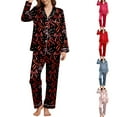 thumbnail image 6 of Aihuaihua Satin Silk Valentine's Day Pajamas Set for Women Black Bow Pjs Button Up Shirt&Pants 2 Piece Valentine Jammies Sleepwear Loungewear, 6 of 6