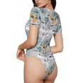 thumbnail image 2 of Fuzoiu The World Map with Cartoon Animals Print Women's Short-Sleeved Onesie, Short Sleeve Body Suits, Women Round Neck Bodysuits for Women,for Daily Wear, Parties, and Layering-Medium, 2 of 7