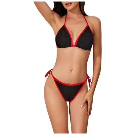 CBDElite Bikini Sets for Women 2 Piece Swimsuit Spaghetti Strap Triangle Cup Sexy Bathing Suits Beach Lace Up Thong Bikini(Black M)
