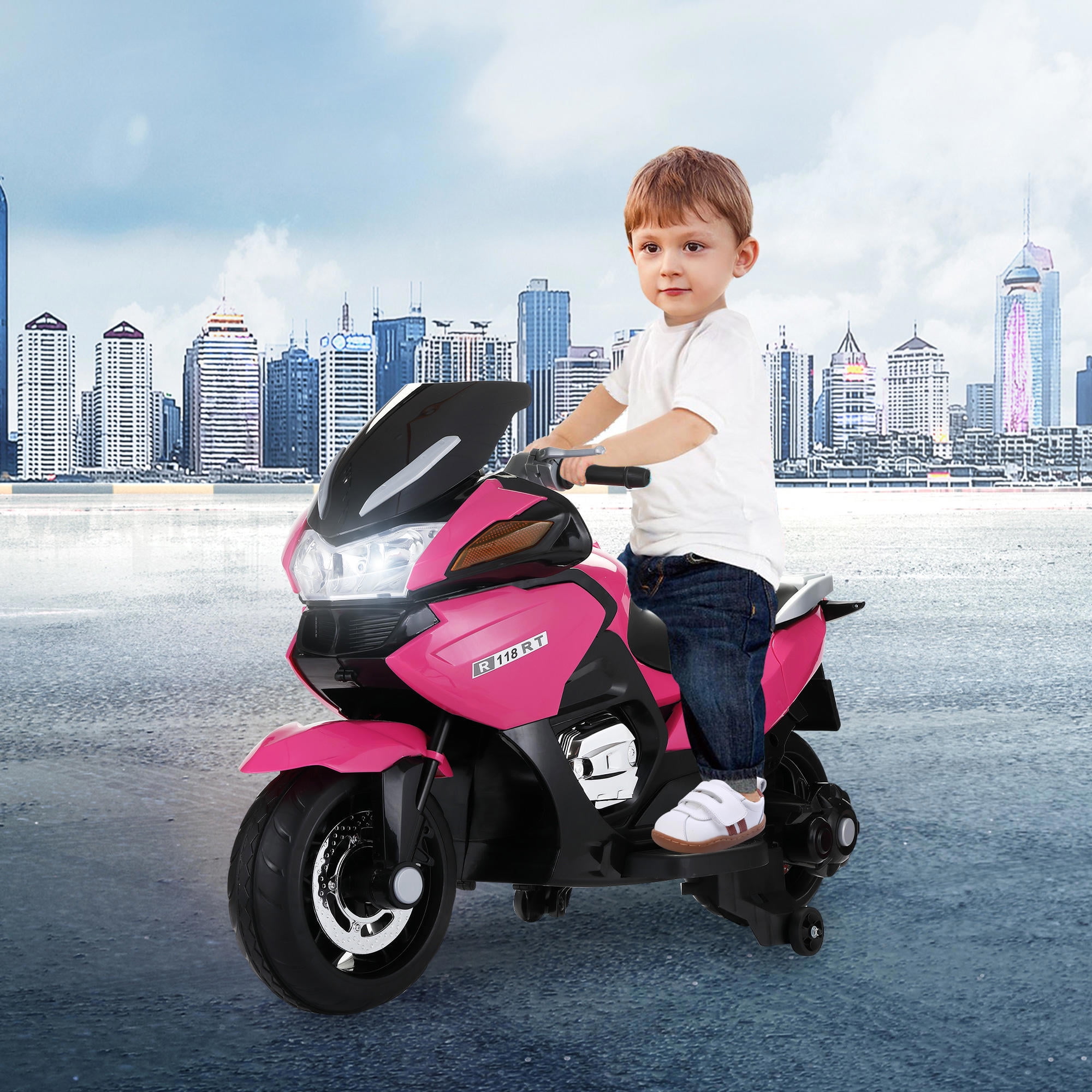 12V Kids Ride On Motorcycle, Battery Powered Motorbike Electric Toy with 2 Training Wheels 12V Kids Ride On Motorcycle, Battery Powered Motorbike Electric Toy with 2 Training Wheels