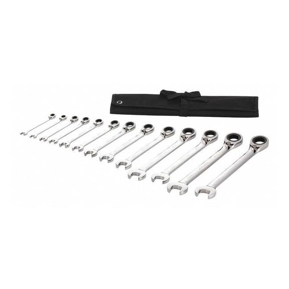 Westward Ratcheting Wrench Set, SAE, 5/16 in to 1 in Head Sizes, 13-Piece 54DG32