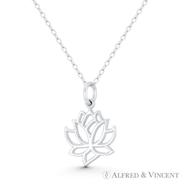 Lotus Flower Charm Buddhist / Buddhism Religion Symbol 22x14mm (0.9x0.55in) Pendant in .925 Sterling Silver