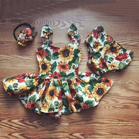 Floral Outlet Cover 2PCS Infant Toddler Baby Girl Flower Outfit Clothes Top Dresses+ Floral Panties Clothes Set 0-6 Months ()