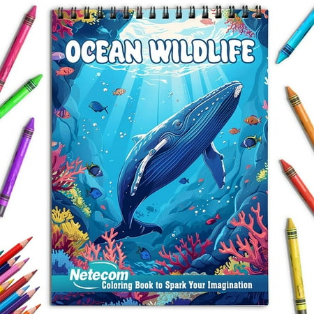 Netecom Ocean Wildlife Coloring Book for Adults Spiral Bound Soft Cover