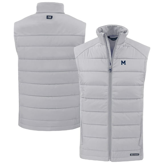 Men's Cutter & Buck Gray Michigan Wolverines Evoke Hybrid Eco Softshell Recycled Full-Zip Vest