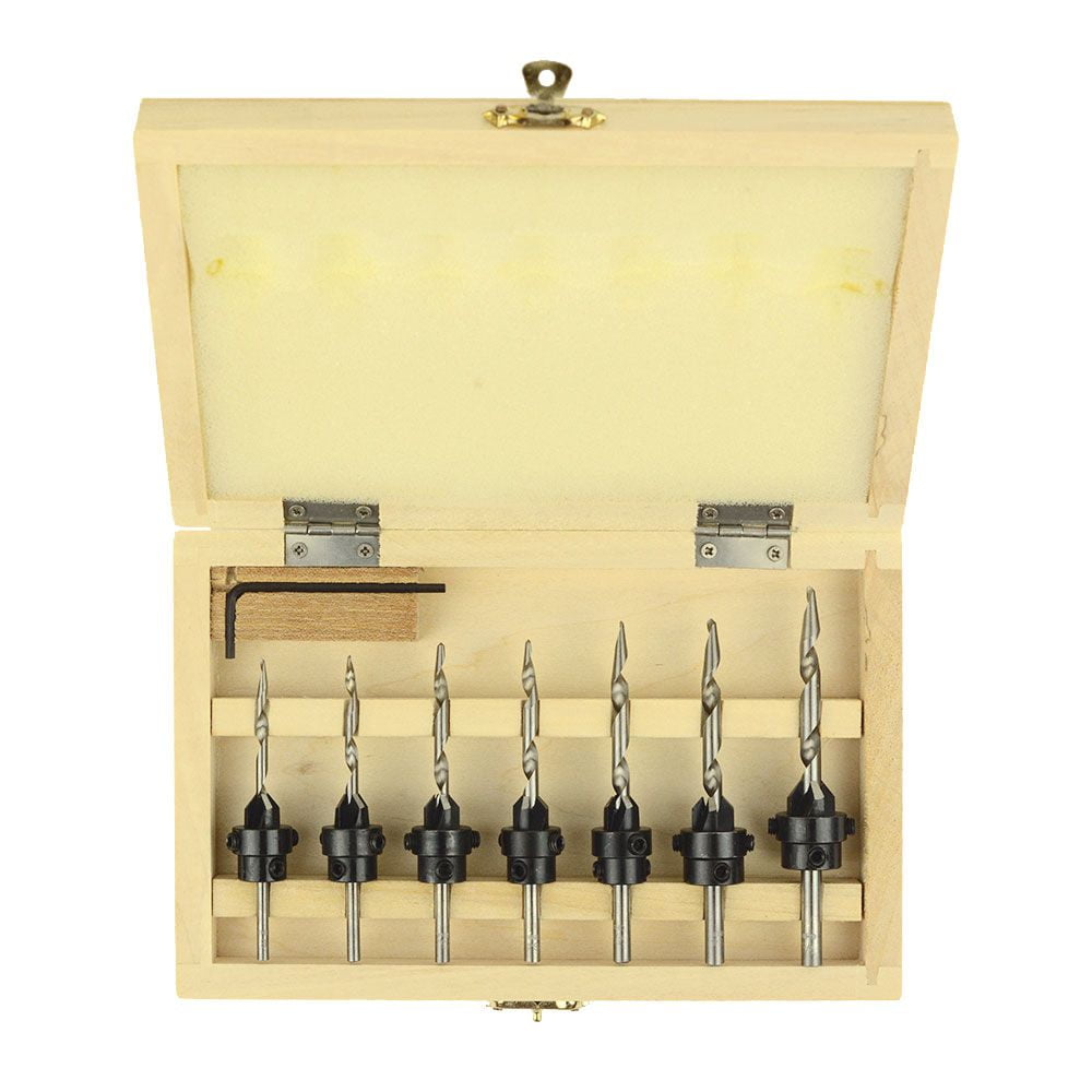 Big Horn 13200 7 Piece Countersink Drill Bit Set with Stop Collars & Wrench by Big Horn