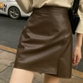 thumbnail image 7 of Riforla Skirts for Women Pure Colored Short Tight Skirt with Slit Pu Mini Skirts Coffee XL, 7 of 7
