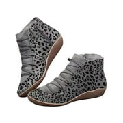 Difumos Women Ladies Ankle Booties Leopard Print Zip Comfort Boots Shoes