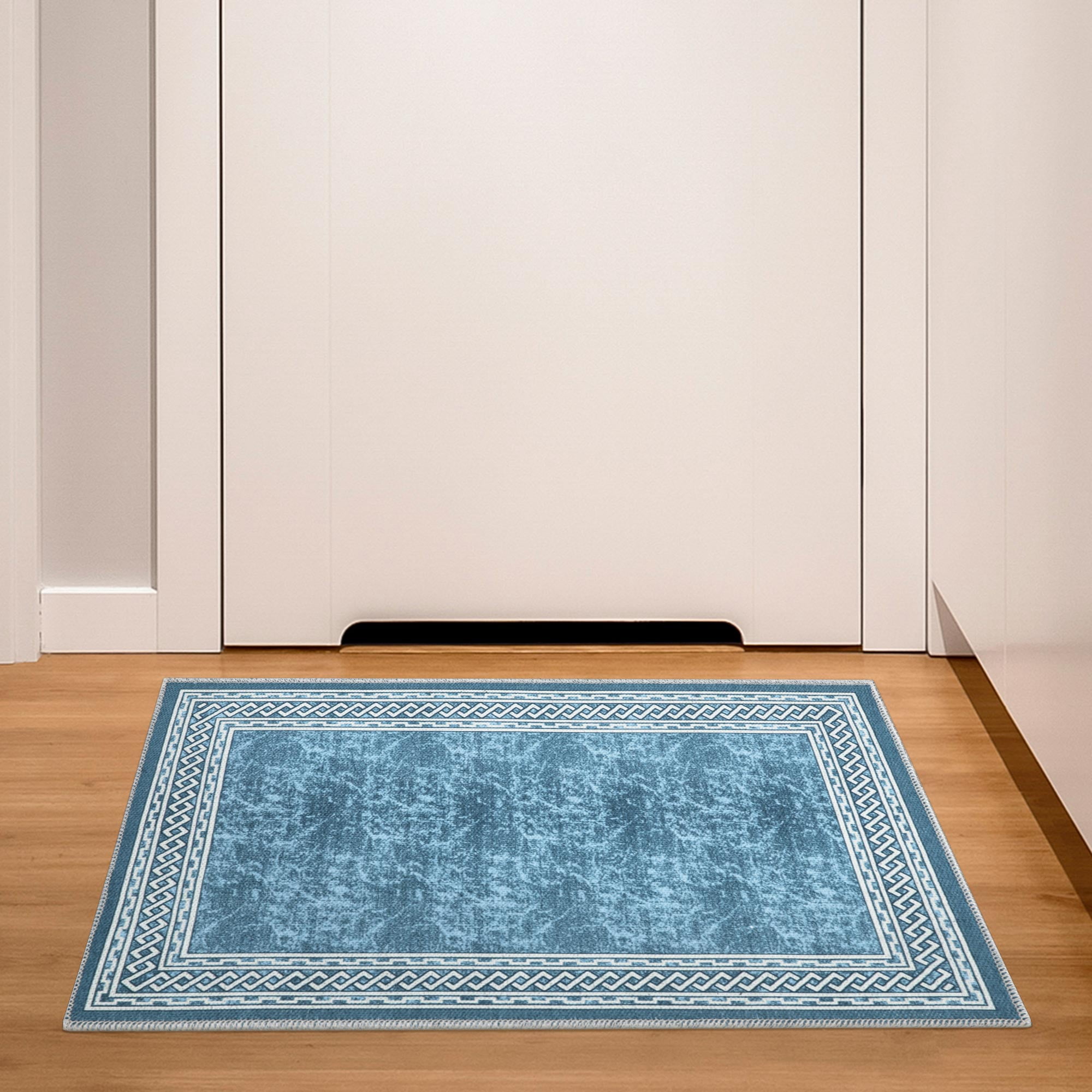 Ottomanson Machine Washable Cotton 2x3 Flatweave Area Rug for Entryway, 2' x 3', Blue Border