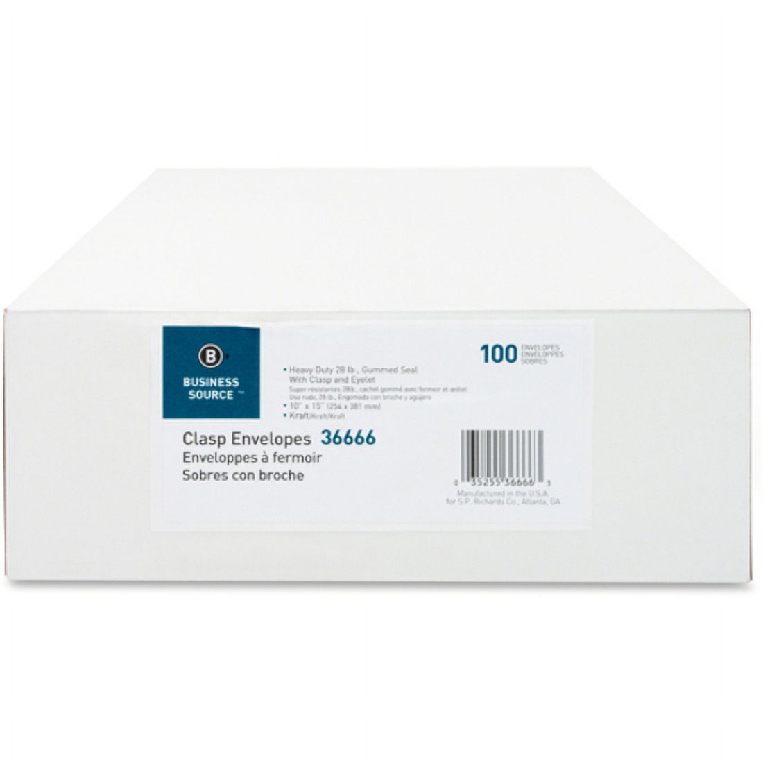 Business Source, BSN36666, Heavy-duty Clasp Envelopes, 100 / Box, Kraft