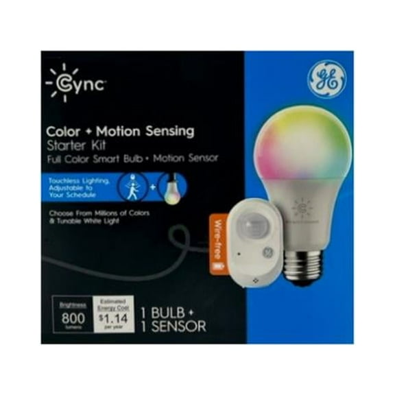 GE 93130374 Cync Smart Light Bundle: 9.5 Watt Light Bulb   Motion Sensor, Full Color - Quantity 1