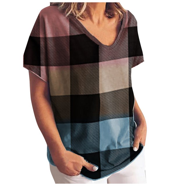 Fashion Womens Gradient Color Printing Short-sleeved Large Size Loose T-shirt