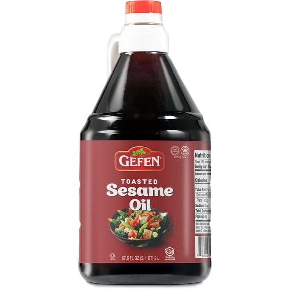 Gefen 100% Pure Toasted Sesame Oil, 2 Liter - 67.6oz | Rich Aroma | Bulk Food Service Size | Easy Pour handle | Full Bodied | Great in Dressings, Sauces, Marinades, Stir-fry