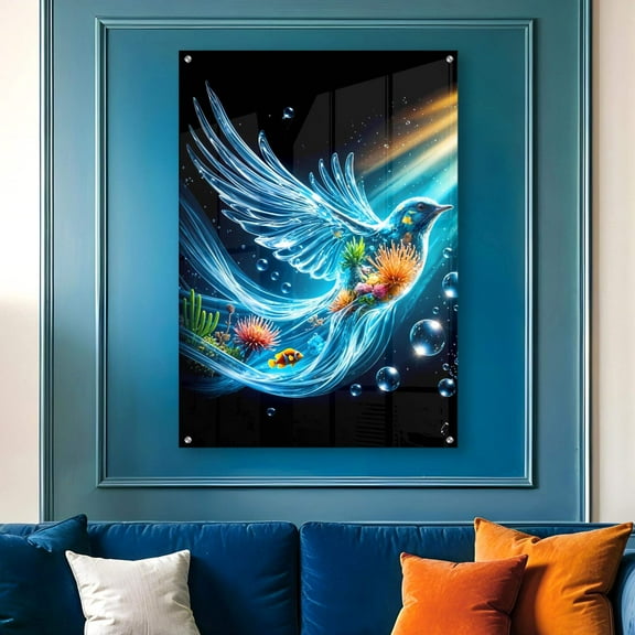 Ethereal Water Bird Acrylic Print Ocean Art Flying Animal Wall Decor