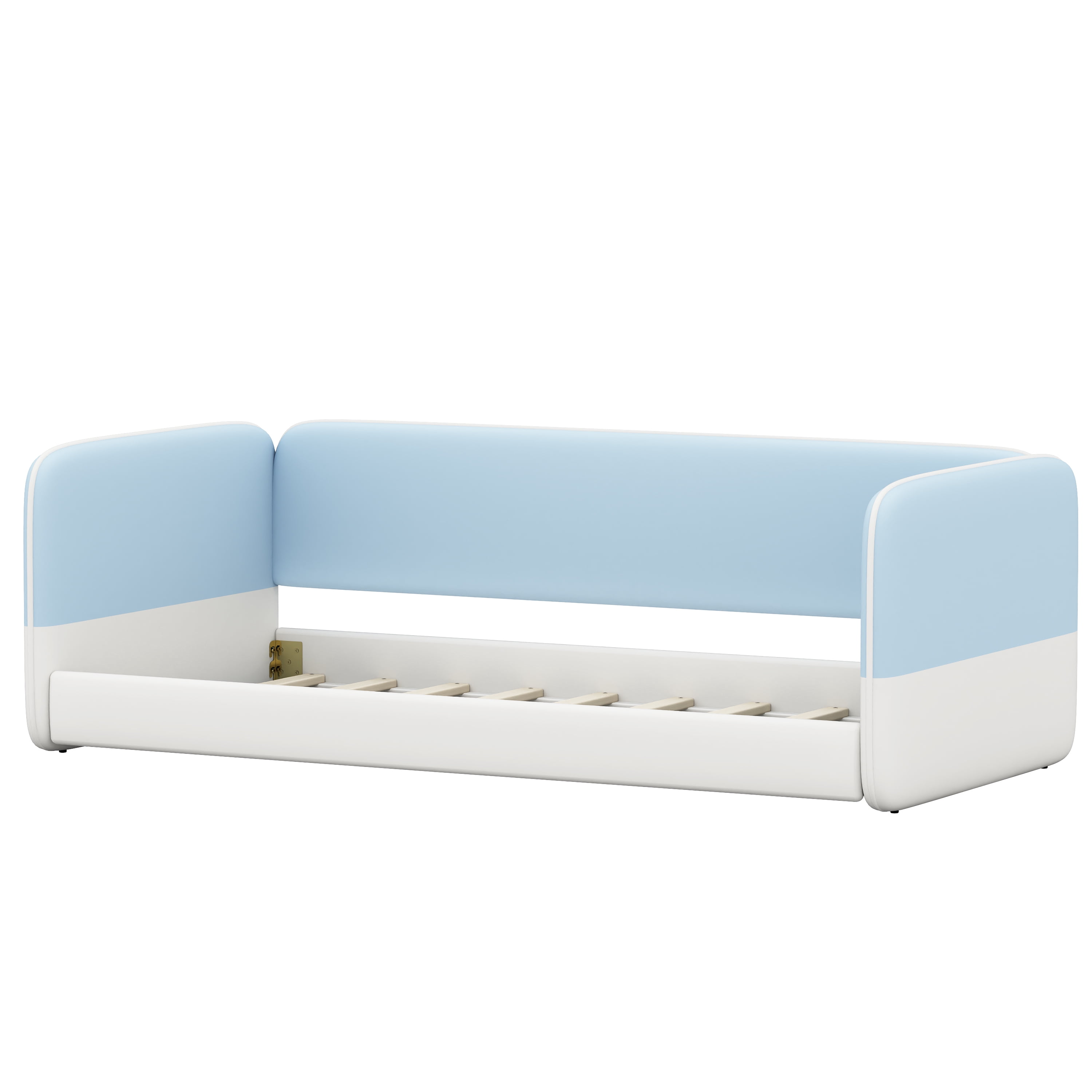 Mintazer Twin Size Upholstered Montessori Floor Bed with Protective Sides, Velvet Soft Platform Bed for Kids Toddler Bedroom Nursery, Blue